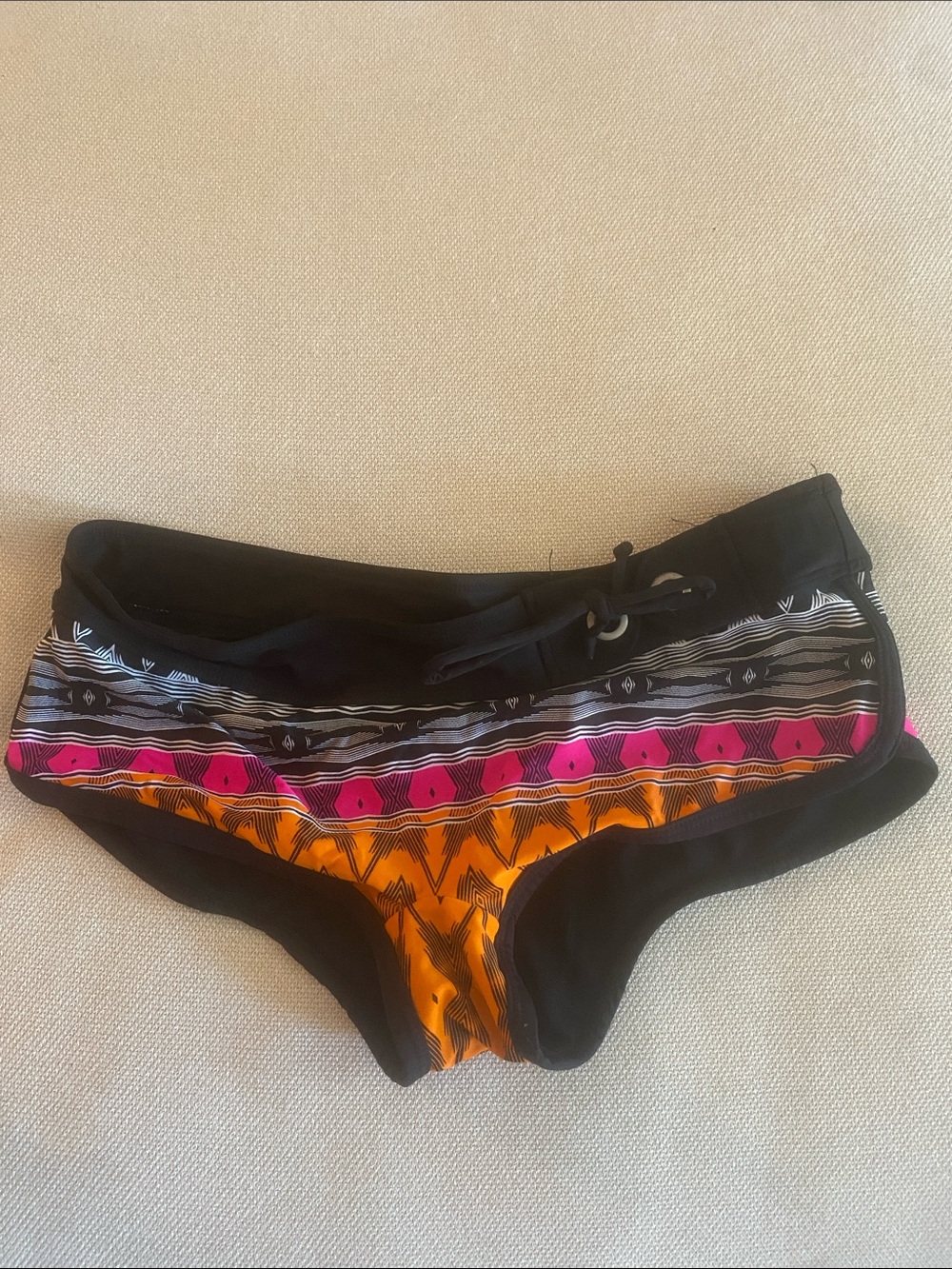Athleta Black Swim Bottoms with Pink & Orange Tribal Stripe